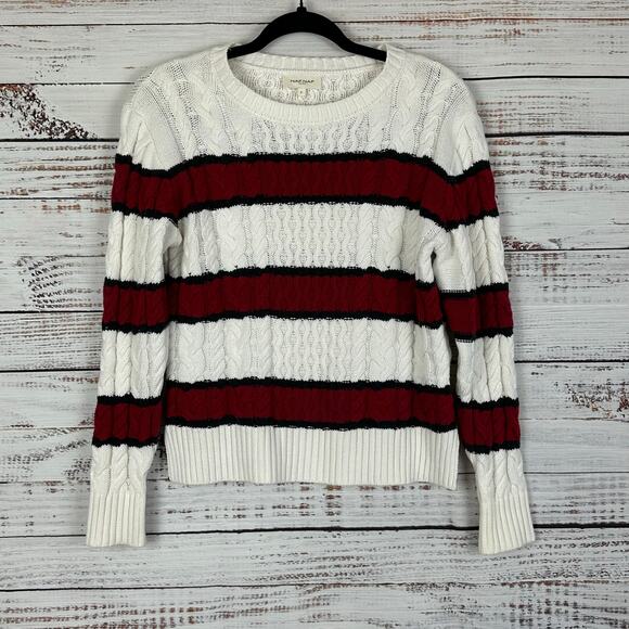 Women's NAF NAF Paris White Red Black Cable Knit Pullover Sweater Casual Cozy S - Picture 1 of 4